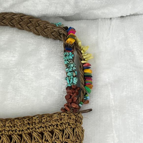 Cappelli Straworld Woven Crossbody Bag Brown Raffia Boho Festival 8x10 Zip Strap - Picture 3 of 14